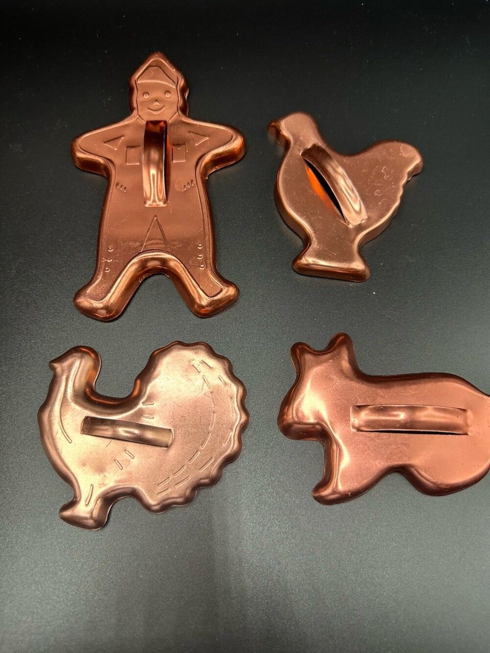 Vintage Set of 4 Aluminum Copper Tone Aluminum Holiday Cookie Cutters